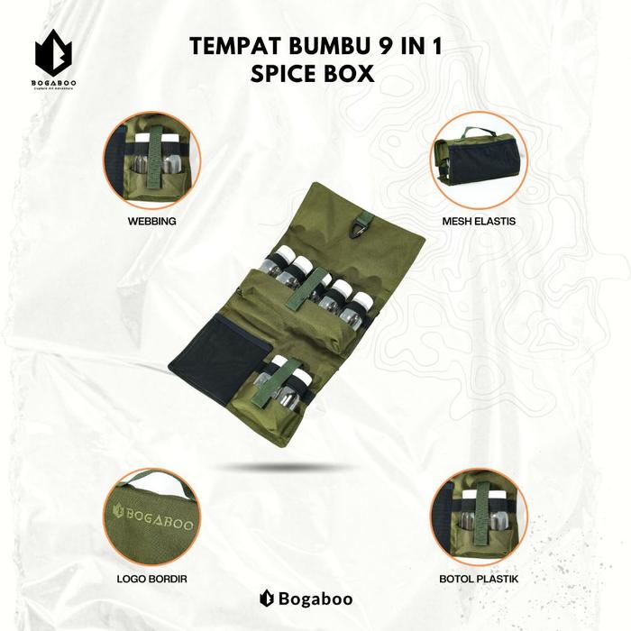 BOGABOO Tempat Bumbu 9 In 1 Spice Box Travel Outdoor -Botol Bumbu set Portable Seasoning Bottle Set