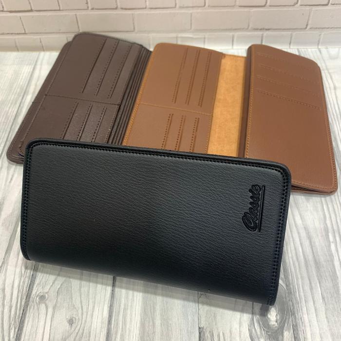 Dompet Lipat Panjang Pria Model Panjang Bahan Kalep Menyerupai Kulit dengan Banyak Slot Uang Kertas 