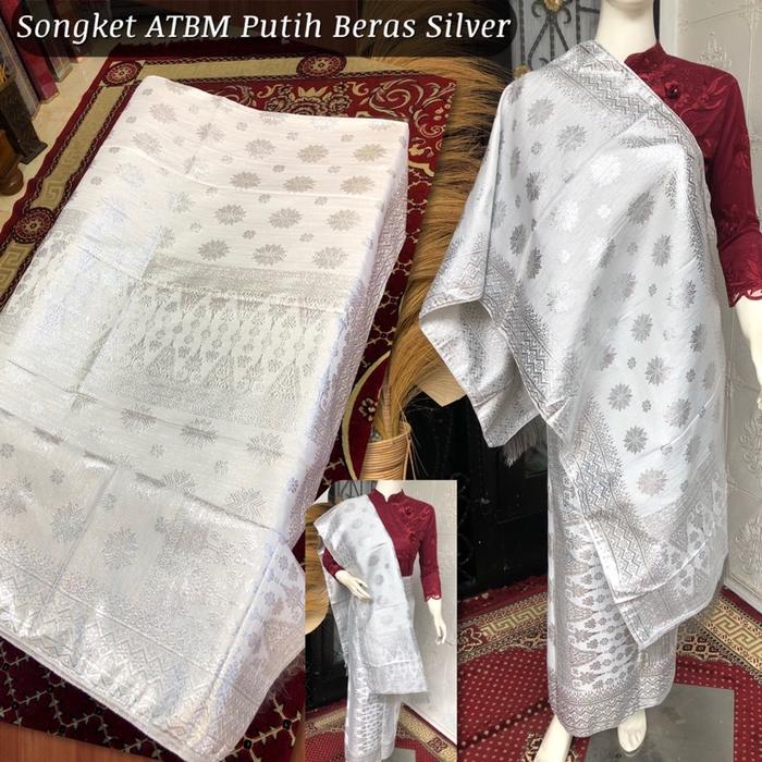 Limited Songket Murah Cantik Manis Putih Silver / Songket ATBM songket Tenun Mesin palembang /Songke