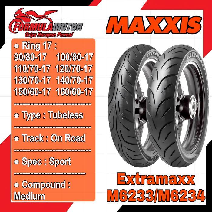 Terbaik Maxxis Extramaxx Ring 17 Tubeless All Size - Ban Motor Sport/Moge Tubles (Ukuran 90/80-17, 1