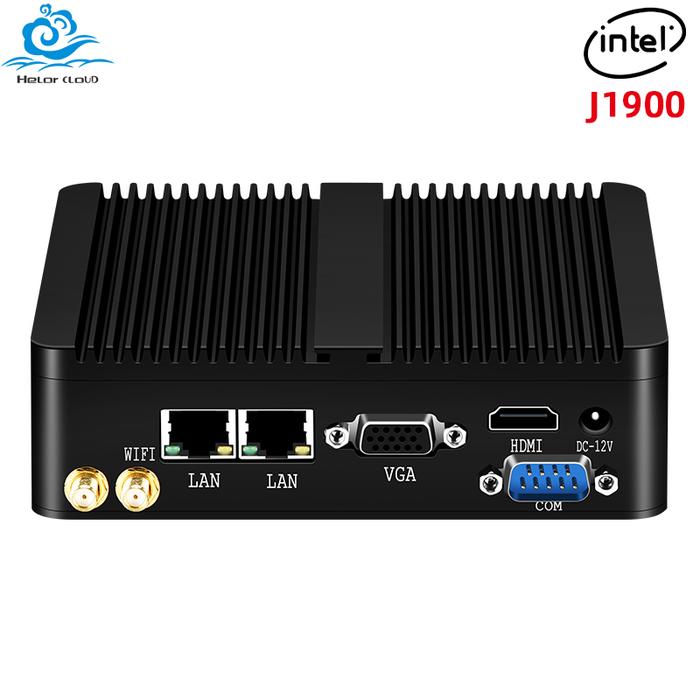 Fanless Industrial Mini PC Intel  J1900 Quad Cores 2xGigabit Ethernet 4xUSB WIFI Windows10 Micro Com