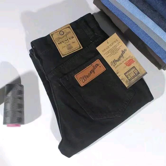 Celana Jeans Pria Wrangler Premium Distro Hitam Pekat Original Kece - Panjang
