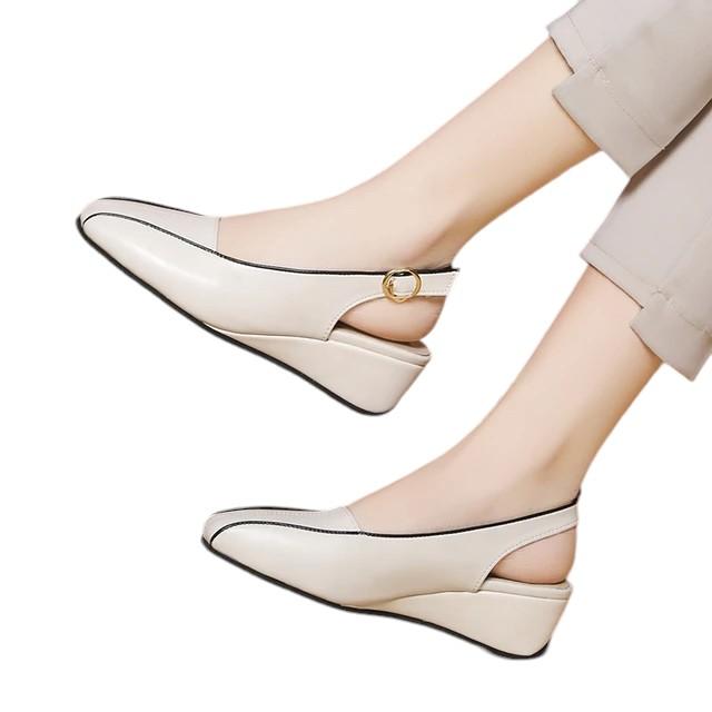 Sepatu Sendal Wanita Bustong Tali Belakang 5cm Import Warna Hitam Dan Putih