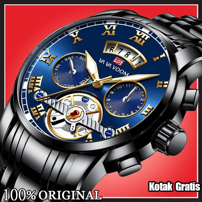 VaVa Voom 2453 Jam Tangan Pria Luxury Stainless Steel Tanggal Quartz Original Tahan Air Watch + Kota
