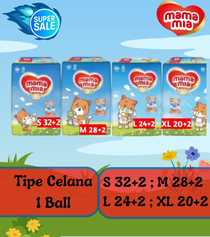 Mamamia Soft Dry Pants / Popok Bayi Tipe Celana Anti Ruam S32+2/M28+2/L24+2/XL20+2/S10/M9/L8/XL7/REN