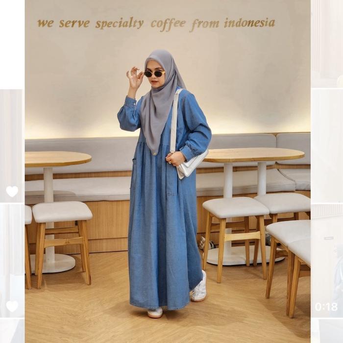 Hazze Denim Dress Peawe Daily All Size Wanita Panjang