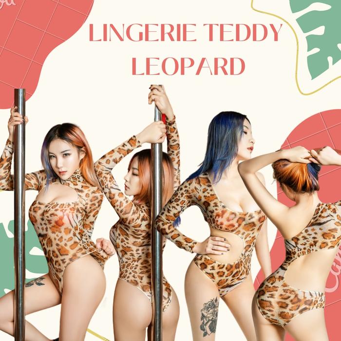 Lingerie Setelan Dalam Model Teddy Bahan Satin Motif Leopard Ukuran Sampai XL