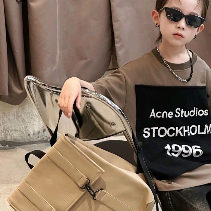 Kaos Anak Cowok Brown Black Words Import KT513 Fashion Acne Studios Stockholm 1996 Desain Stylish