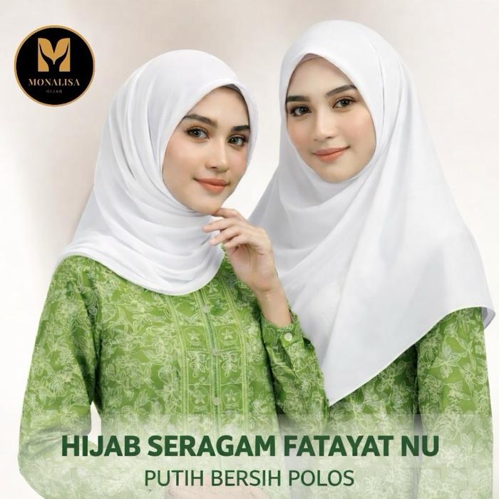 Hijab Putih Polos Fatayat  Nu Seragam | Ukuran 110-140 Cm | Jahit Tepi & Laser Cut | Tegak Dan Tidak