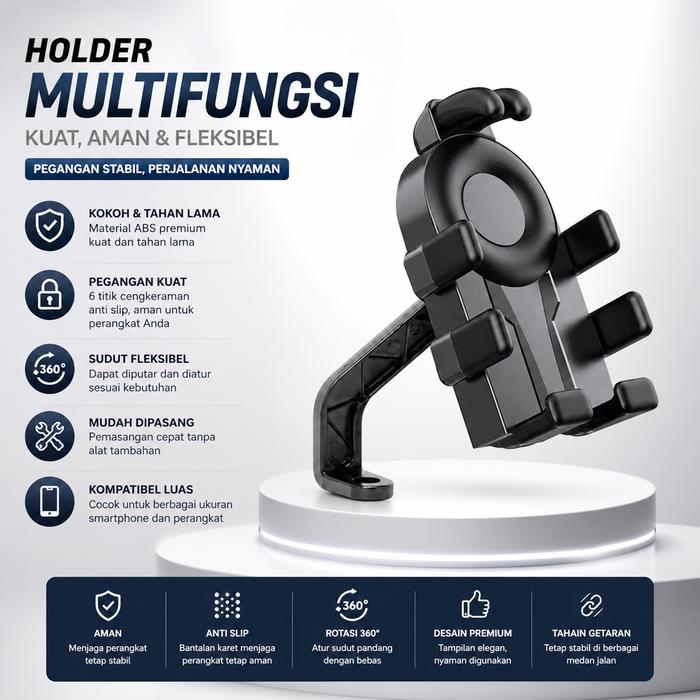 Amunra X-6-6 - Holder HP Motor Versi Bracket Spion Sepeda Motor Universal Bracket Holder