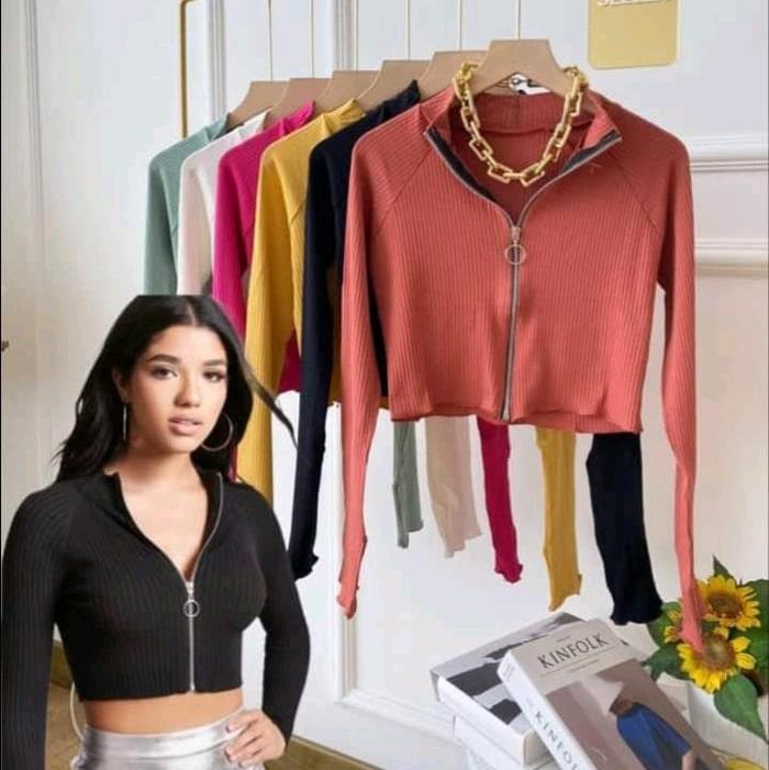 crop knit impot resleting depan