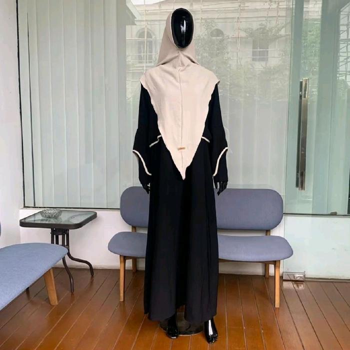 L Three Gamis Set Hijab Hitam