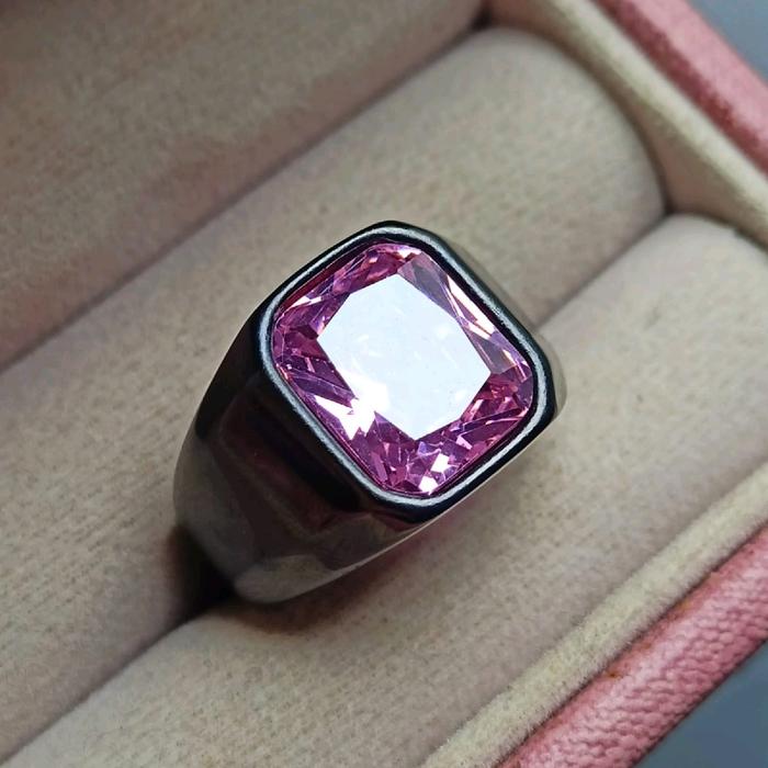 CINCIN BATU PINK TOPAZ KOTAK CUTTING DIMENSI 10X12 RING TITANIUM RR UKURAN 7,8,9,10