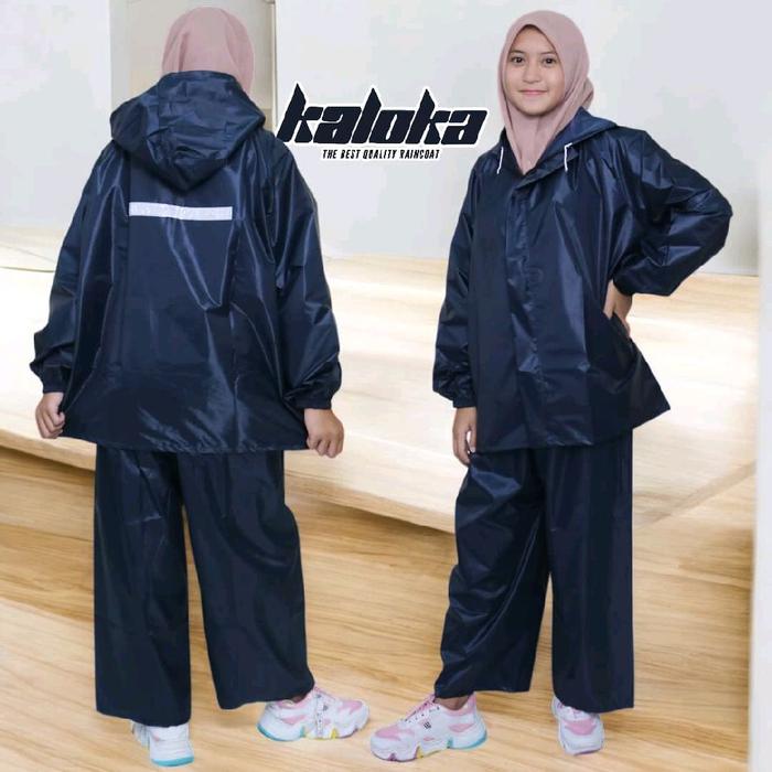 Kaloka Jas Hujan Setelan Unisex Bahan PVC Karet Tebal Kuat Elastis Waterproof Hitam Biru Dongker Hij