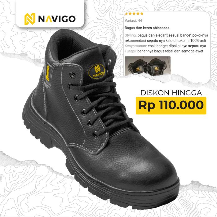 New!!! Navigo Sepatu Safety Pria Wanita Sb Scorpion Hitam - Safety Boots Kulit Asli Ujung Besi Anti 