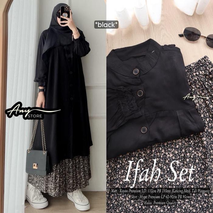 One Set Tunik Rayon Rok Motif Bunga Ifah Set