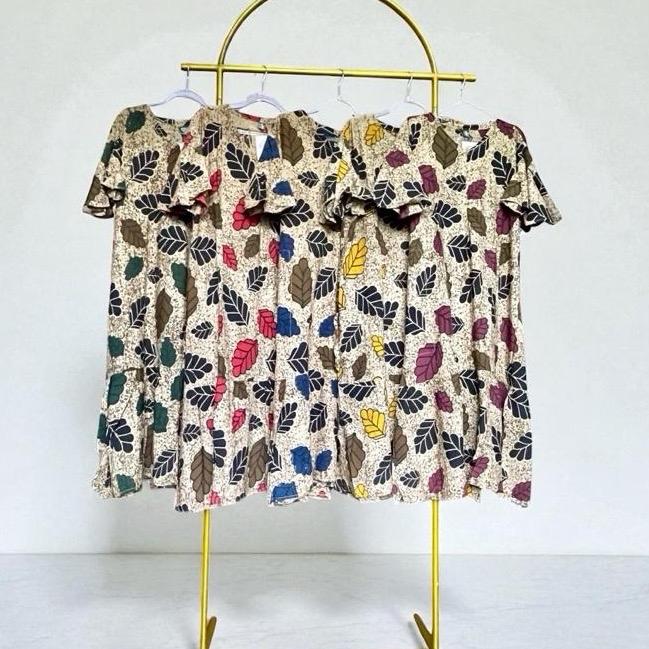 Homedress daster baju Batik Premium Adela Zara Coklat Dengan Motif Daun dan dengan lengan bentuk dau