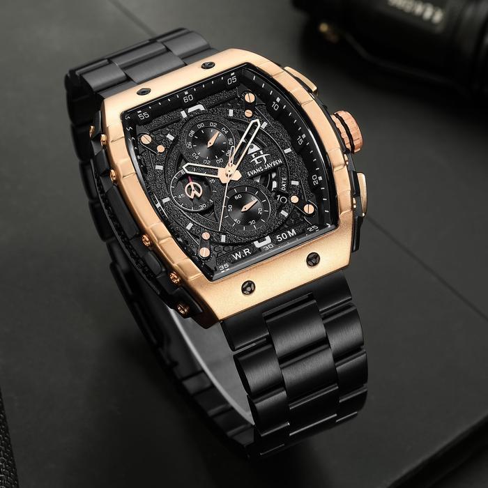 Buy 1 get 1 !!! jam tangan Evans Jayden Jam Tangan Pria 9554-1 Rantai Stainless Steel Kaca Sapphire