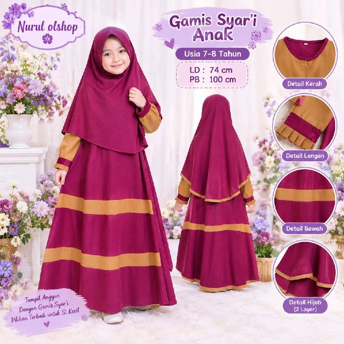 Preloved Gamis Set Hijab Anak usia 7-8 Tahun