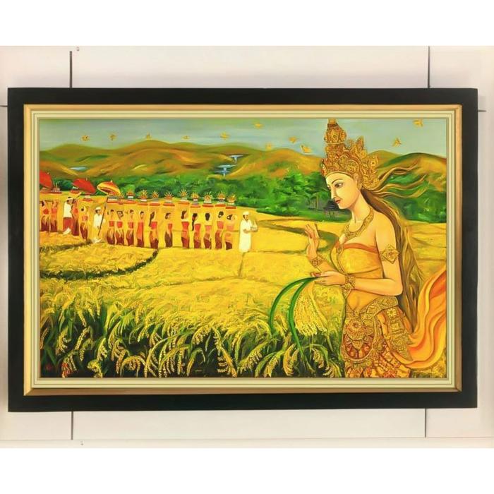 TERLARIS hiasan dinding lukisan cetak panen raya dewi padi kemakmuran shri devi rice plus bingkai uk
