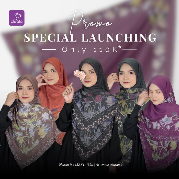 Alwafa Hijab Raudhah Scarf Bahan Voal Printing Segi Empat Square