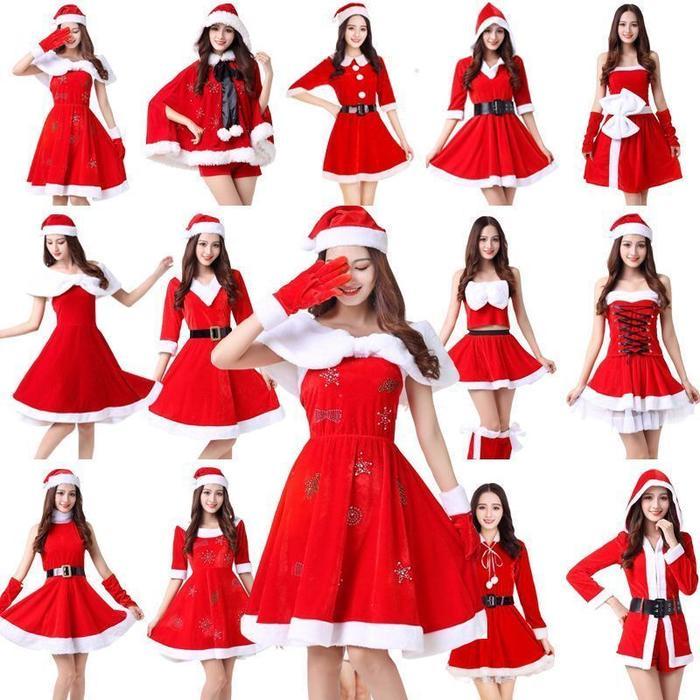GRN - 40 KOSTUM NATAL WANITA KOSTUM NATAL GAUN NATAL EMAS BELUDRU SANTA CLAUS PAKAIAN KOSTUM NATAL
