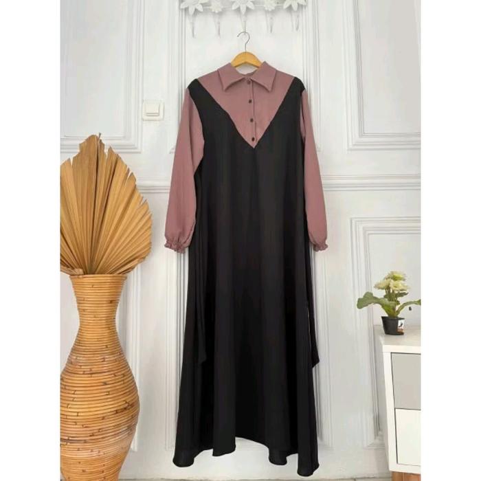 {TERBARU}YUBINA DRESS SEMI OVERALL TERBARU KEKINIAN Baju Casual Wanita Simple Gaun Basic Panjang