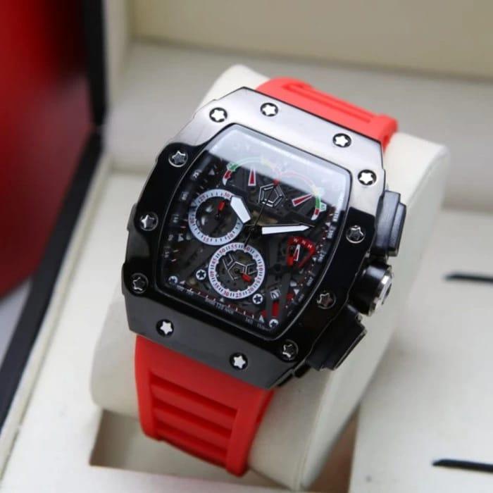 Jam Tangan Pria Analog Stainless Steel Rubber Karet Rich4rd M1lle RM 50-03/01 Case Black Carbon Rubb