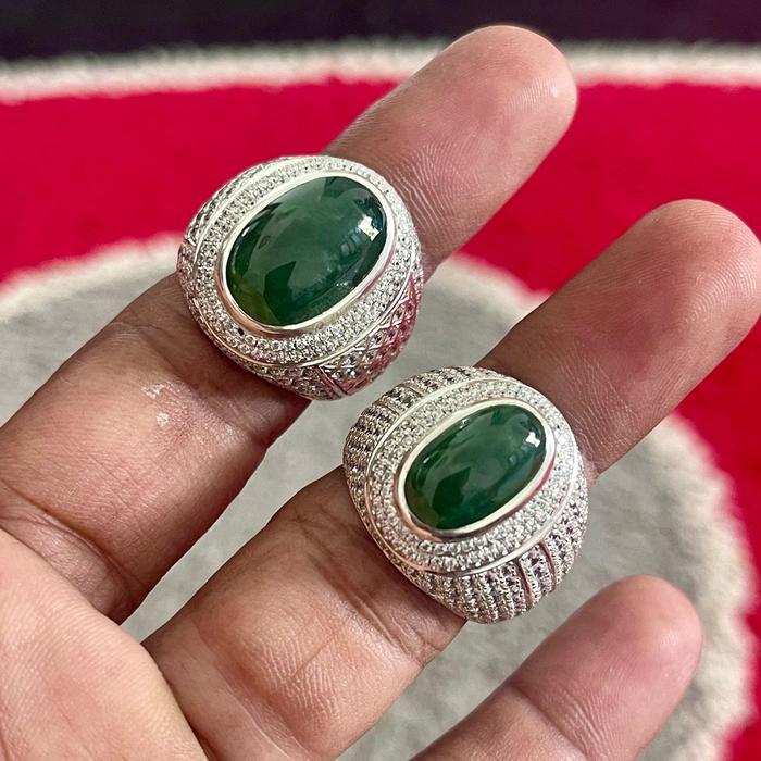 Idocrase Lumut Sungai Dareh Bluish Green Ring perak handmade microsetting