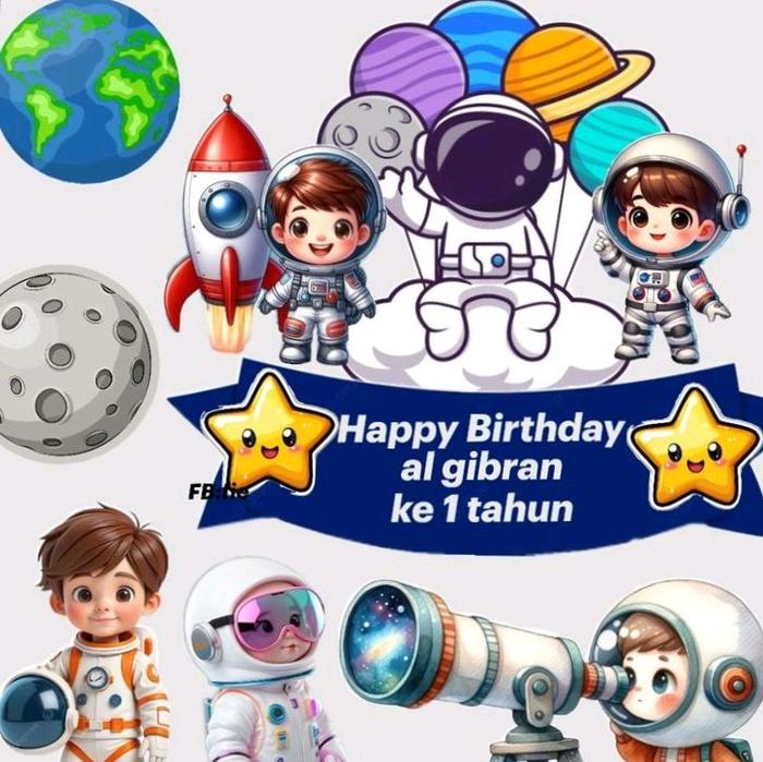 12 PCS cake topper astronot custome nama anak