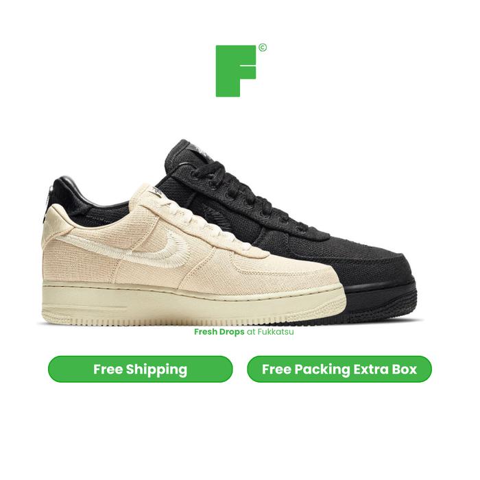NikeNike x Stussy Air Force 1 Low 'Triple Black' and 'Fossil' Sepatu Pria Sepatu Wanita