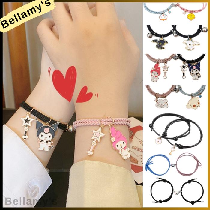 COD ❤ 2Pcs/Set Gelang Kulomi Couple Bracelet Tali Pasangan Magnet Attract Persahabatan Black Hitam B