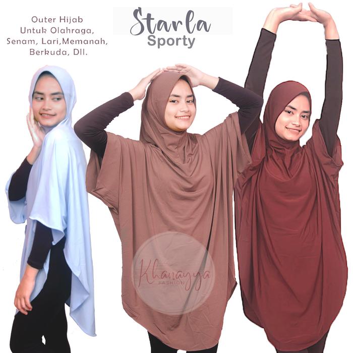 Starla Outer Hijab Syari Sporty Olahraga Muslim  Jilbab Instan Sport Kerudung Jersey Premium Hitam H