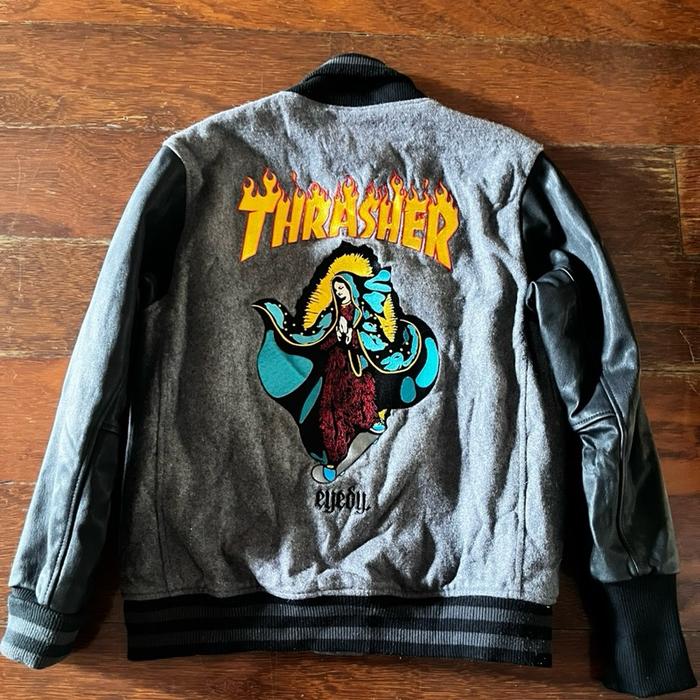 Vintage Thrasher Magazine X EYEDY Varsity Leathet Jacket not supreme bape carhartt