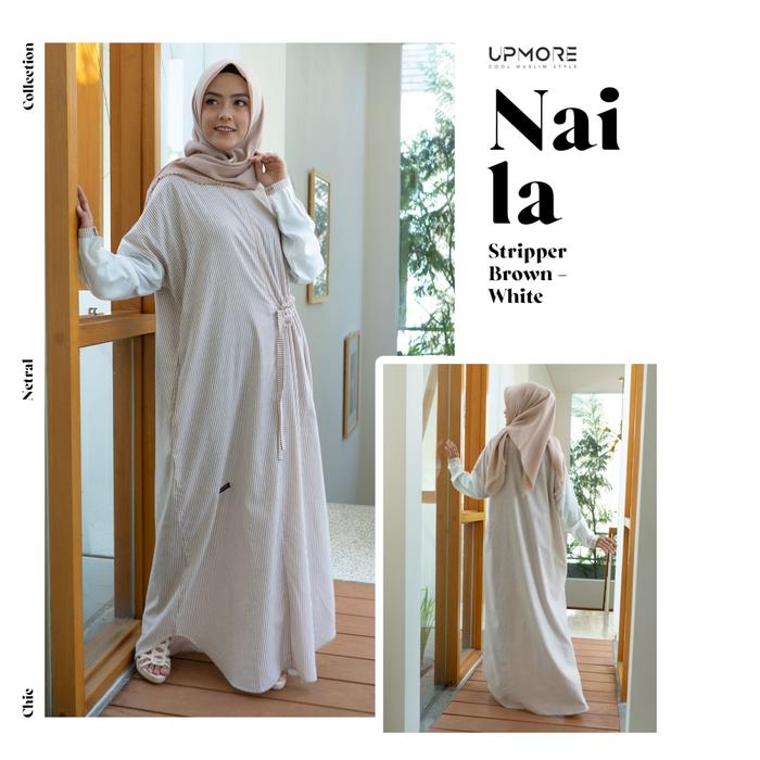 Baju Upmore UM 018 Naila Stripper Brown - Upmore Naila || Gamis Upmore