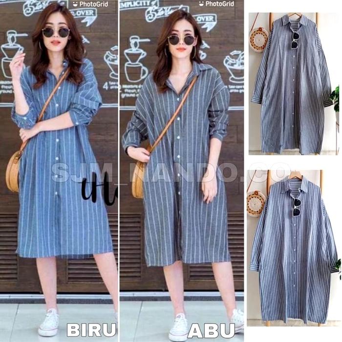 GHIA TUNIK SALUR JISOO BIRU DAN ABU BAHAN KATUN PREMIUM KEKINIAN