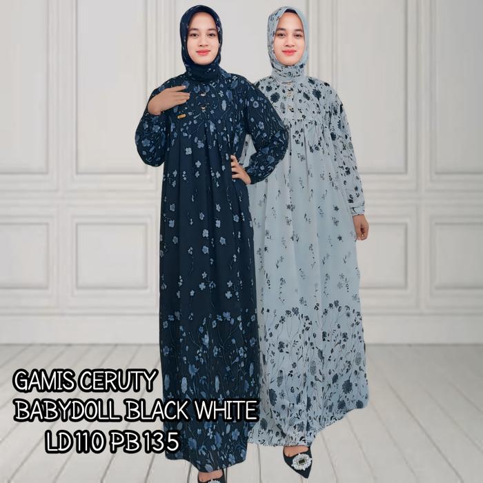Dress Gamis Kerudung Hitam Puith Kancing Tanpa Sayap Bahan Ceruty Formal Kancing - ARIFA - Casual Ka