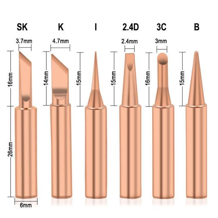 6 In 1 Mata Solder Tembaga/Ujung Solder Logam Tembaga/Solder Tip/Ujung Tembaga Murni/Tips Besi Solde