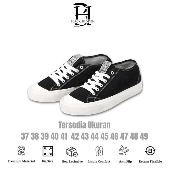 Black Hidden Pluto - Sepatu Sneakers Kasual Pria Unisex Warna Hitam Big Size 46 47 48 Sepatu Sekolah