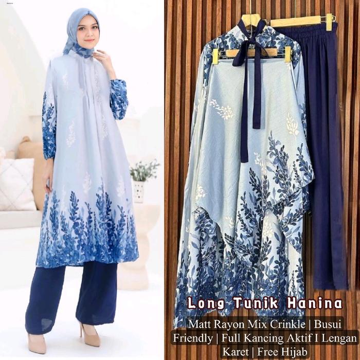 Set Haina Long Tunik Batik Set Hijab Wanita