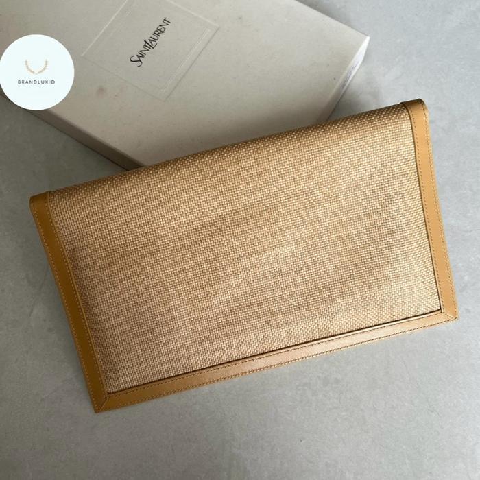 YSL UPTOWN SMALL ENVELOPE CLUTCH IN MICRO RAFFIA