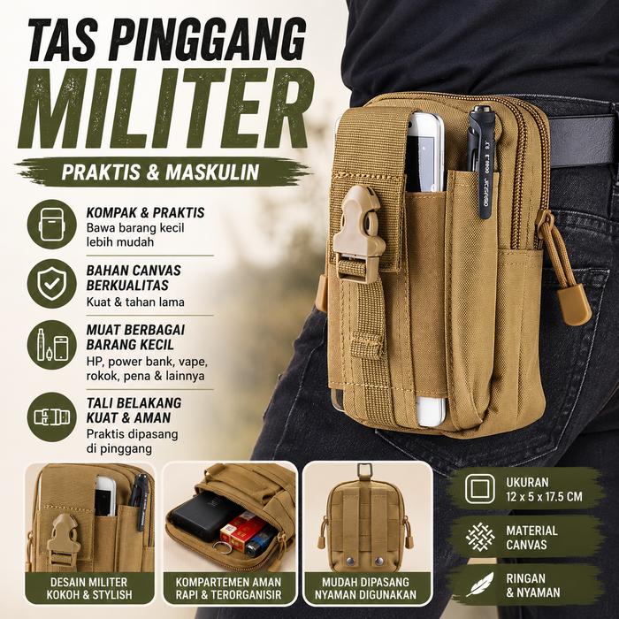 Tas Pinggang Tactical Waist Bag Army Pouch Belt Pria Cowok Tempat Hp Dompet Vape Kain Kanvas Premium