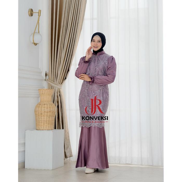 Tunisia Dress Kondangan Satin Mix Brokat Mewah - Gaun Pesta Bridesmaid Duyung -  Gamis Muslim Lebara