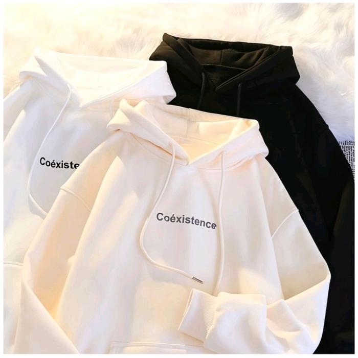 Hoodie Korean Simple COEXISTENCE Sweater Oversize Boy Girl Harajuku Ulzzang Streetwear Pria Wanita K