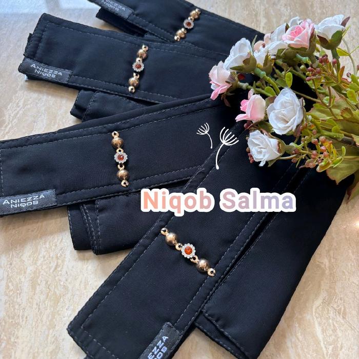 Aniezza Niqob Salma by Aniezza Temboro Cadar Purdah Yaman Pendek dengan Hiasan Mutiara dan Bunga