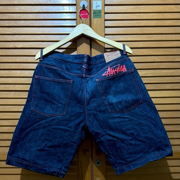 Stussy Pocket Logo Denim Shorts Blue Red