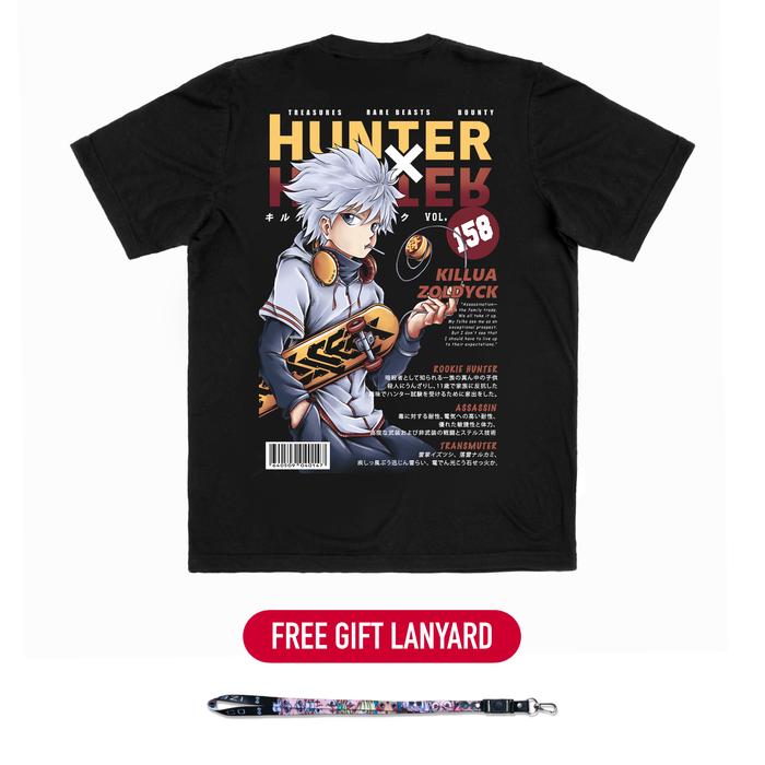 Izekai.co - Kaos Tshirt Anime Distro Regular Hitam Pria Wanita Lengan Pendek - Killua