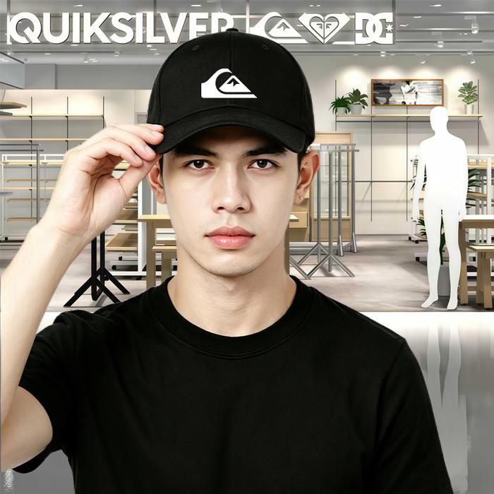 QUIKSILVER Topi Snapback Pria Original Style Streetwear Distro Kekinian Cocok untuk Outfit Harian da