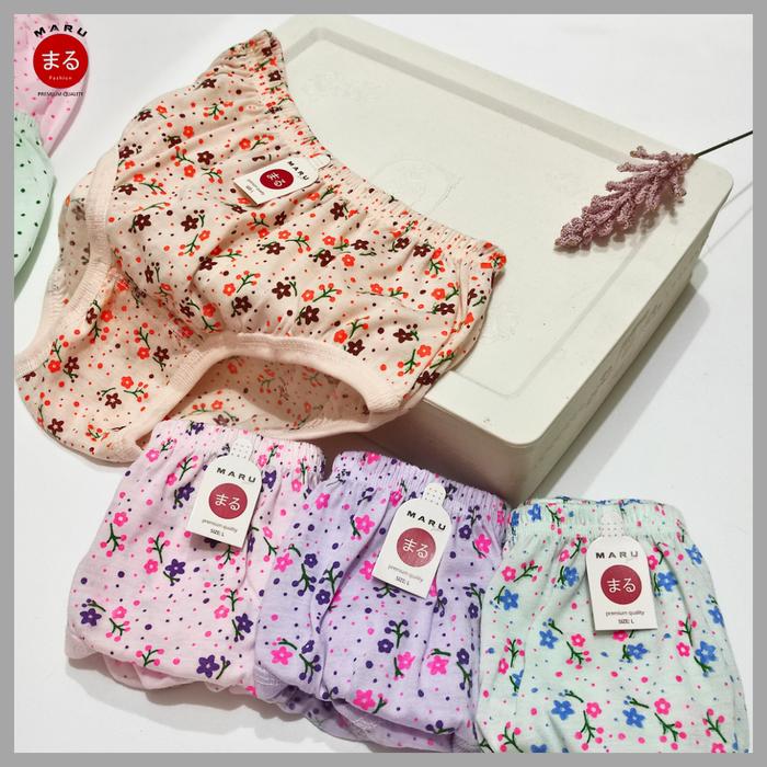 Maru Catalog | 6 PCS & 12 PCS Celana Dalam Wanita Lusinan Jumbo Bumil Motif Bunga Polkadot & Garis