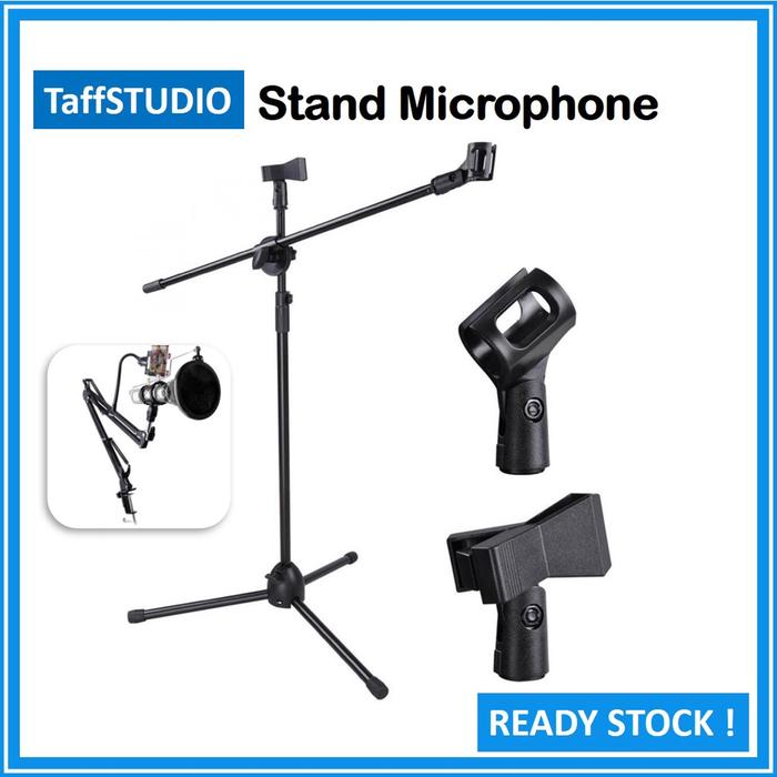 [COD Ready] Stand Mic Microphone - Stand Mikrofon Pro 2 Klip - Tripod Microphone Standing - TaffSTUD